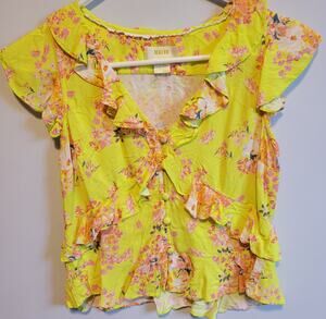 Maeve by Anthropologie Yellow Floral Ruffled Sleeveless Top